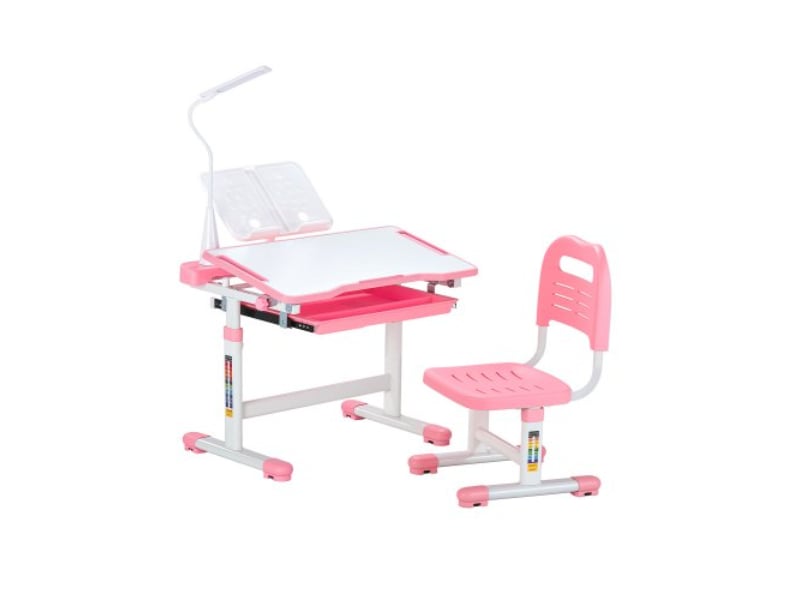 ETXXZYDTDK20EXB4IV9 Adjustable Height Chair & Desk Set Table Lamp & Tilted Desktop, Pink