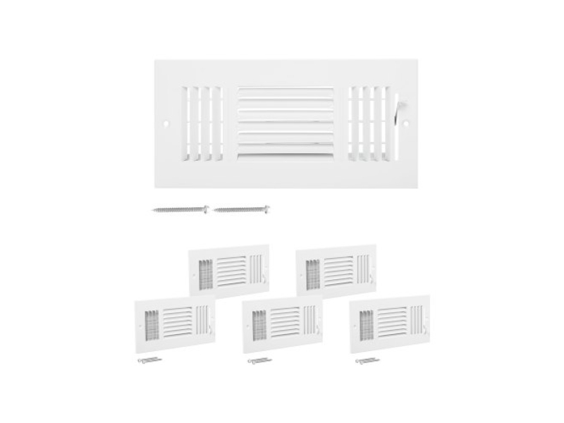 BGGZTFKTSLQMW2UCAV0 4 x 10 in. 3-Way Iron Floor Vents for HVAC Grilles, White - Pack of 6