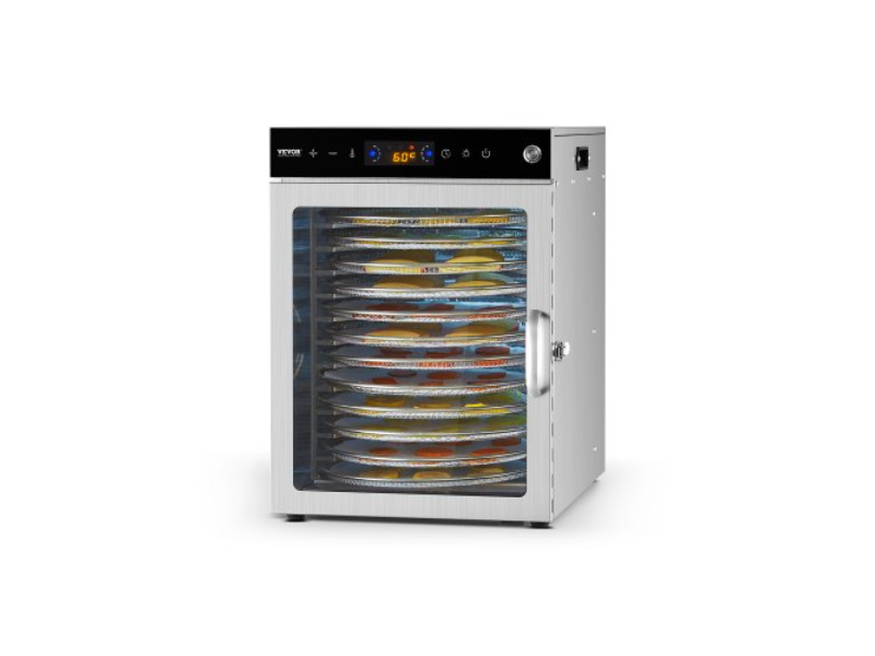 Picture of Vevor SGHGJ800W12CKZAQ8V1 12 Trays Rotary Food Dehydrator Machine - Stainless Steel 800W Jerky Fruit Drying