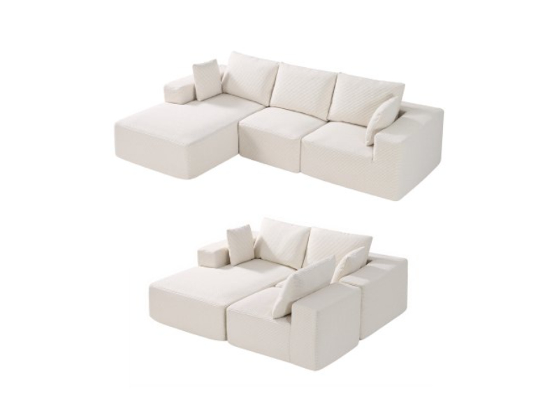 ZHSSFLX100101C7P1V0 Modular Sectional Sofa L Shaped Cloud Couch with Chaise & Cushion, Beige
