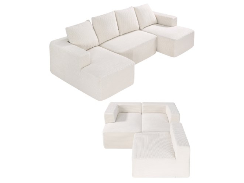 ZHSSFUX10010J1ANTV0 Modular Sectional Sofa U Shaped Cloud Couch with Chaise & Cushion, Beige