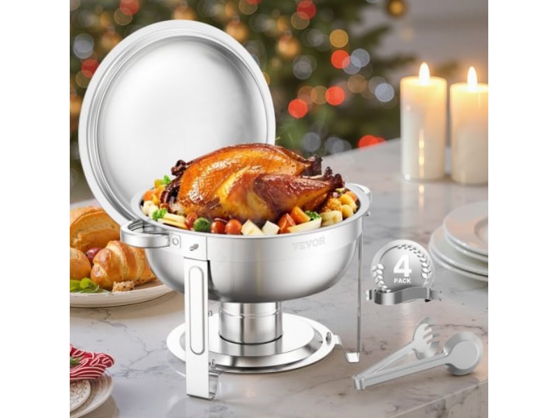 Picture of Vevor YXBXGSTGK4JTSHNBOV0 5 qt. Round Chafing Dish Buffet Set Full-Size Pan Stainless Steel, Silver - Pack of 4