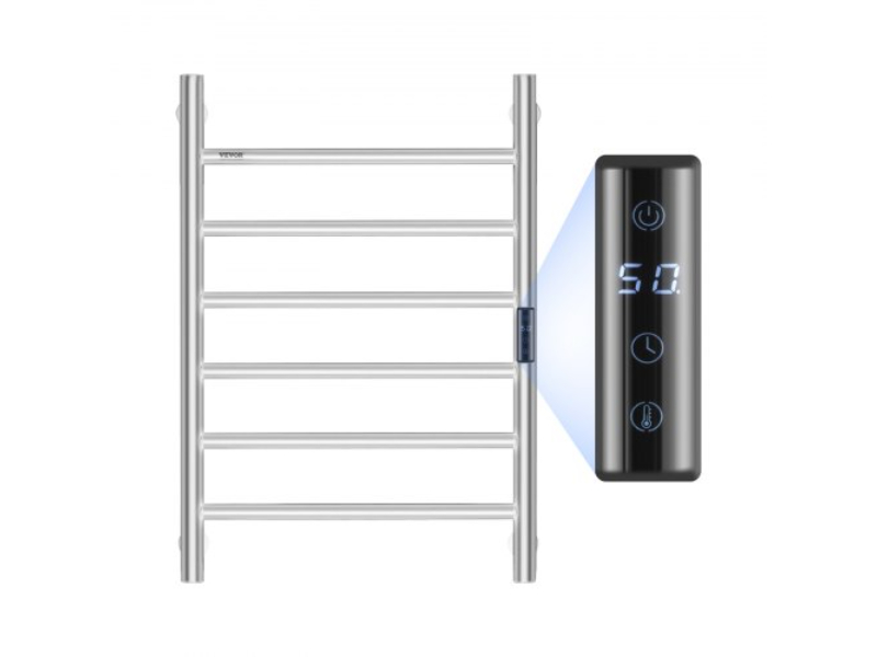 Picture of Vevor JRMJJBGS6GYSFLDR8V1 6-Bar Wall Mounted Heated Towel Warmer Rack for Bathroom&#44; Silver