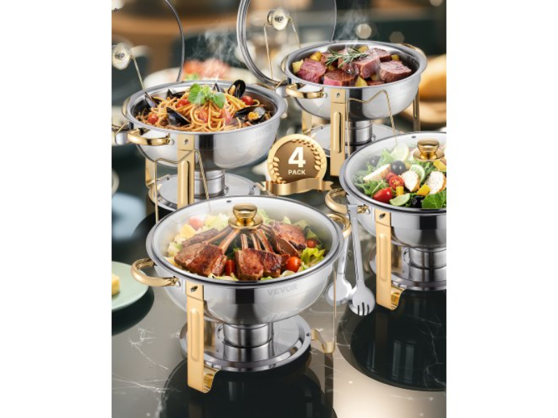 Picture of Vevor YXBLSTGK4JTJCFFRAV0 5 qt. Stainless Steel Round Chafing Dish Buffet Set Full-Size Pan, Gold - Pack of 4