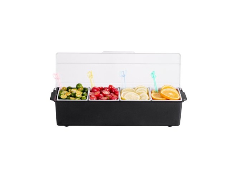 Picture of Vevor LZDWFWQHSSLZ7W4JHV0 Chilled Condiment Server 4 Compartment Cold Serving Tray with Lid for Fruit