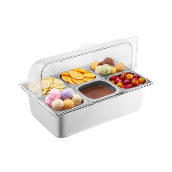 Picture of VEVOR LZDWFWQBXG6GDDUZVV0 Countertop Food Serving Display Container 6 Pan Condiment Dispenser with Lid