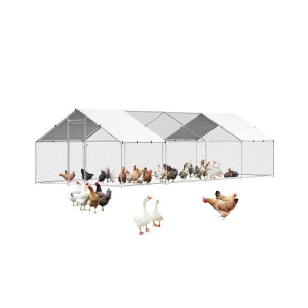 Picture of VEVOR JSJS382MJDDMBL240001V0 9.8 x 26.2 x 6.5 ft. Metal Coop Walk-in Chicken Run with Cover Spire Roof