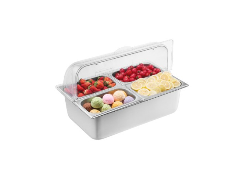 Picture of Vevor LZDWFWQBXG4GO33NXV0 Countertop Food Serving Display Container 4 Pan Condiment Dispenser with Lid