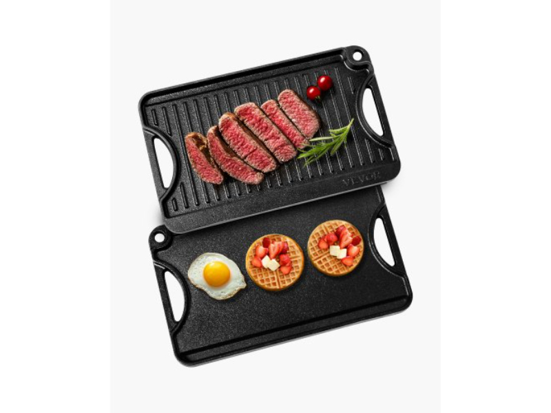 Picture of Vevor SMJP1385INCHRT8J1V0 14 x 8.5 in. Reversible Grill Griddle Pre-Seasoned BBQ Pan Cast Iron, Black