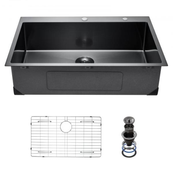 Picture of VEVOR QRSSCTSPDC25BTKG0V0 25 in. Stainless Steel Kitchen Sink Top Mount Single Bowl Drop-In Basin - Black