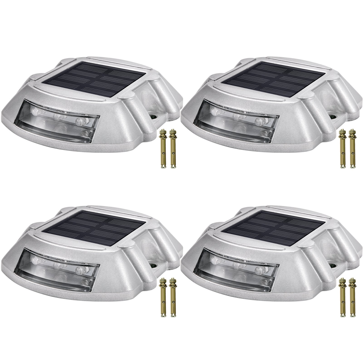 Picture of Vevor TYNDD4JTWH0000001V0 Driveway Lights - Solar Driveway Lights Bright White with Screw Solar Deck Lights Outdoor Waterproof Wireless Dock Lights 6 LEDs - Pack of 4