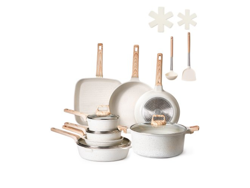 Picture of Vevor LGTZLGTFLTCYHI1RRV0 Pots & Pans Set Granite Nonstick Kitchen Cookware Induction&#44; White - 19 Piece