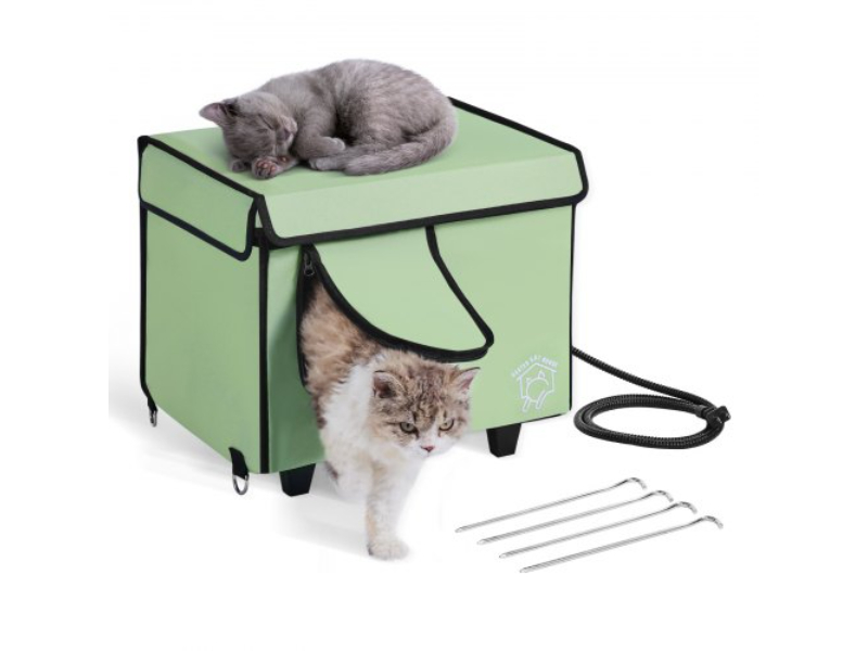 Picture of Vevor ZFTSBYMBHSNJ9G53EV1 Elevated Cat House Cuboid Kitty Shelter with Heated Pad&#44; Green - Small