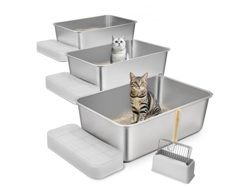 Picture of Vevor KFSMSPCBXG3JORQ03V0 8 in. Deep Odor-Free Cat Litter Box with Filtering Foot Board - Silver