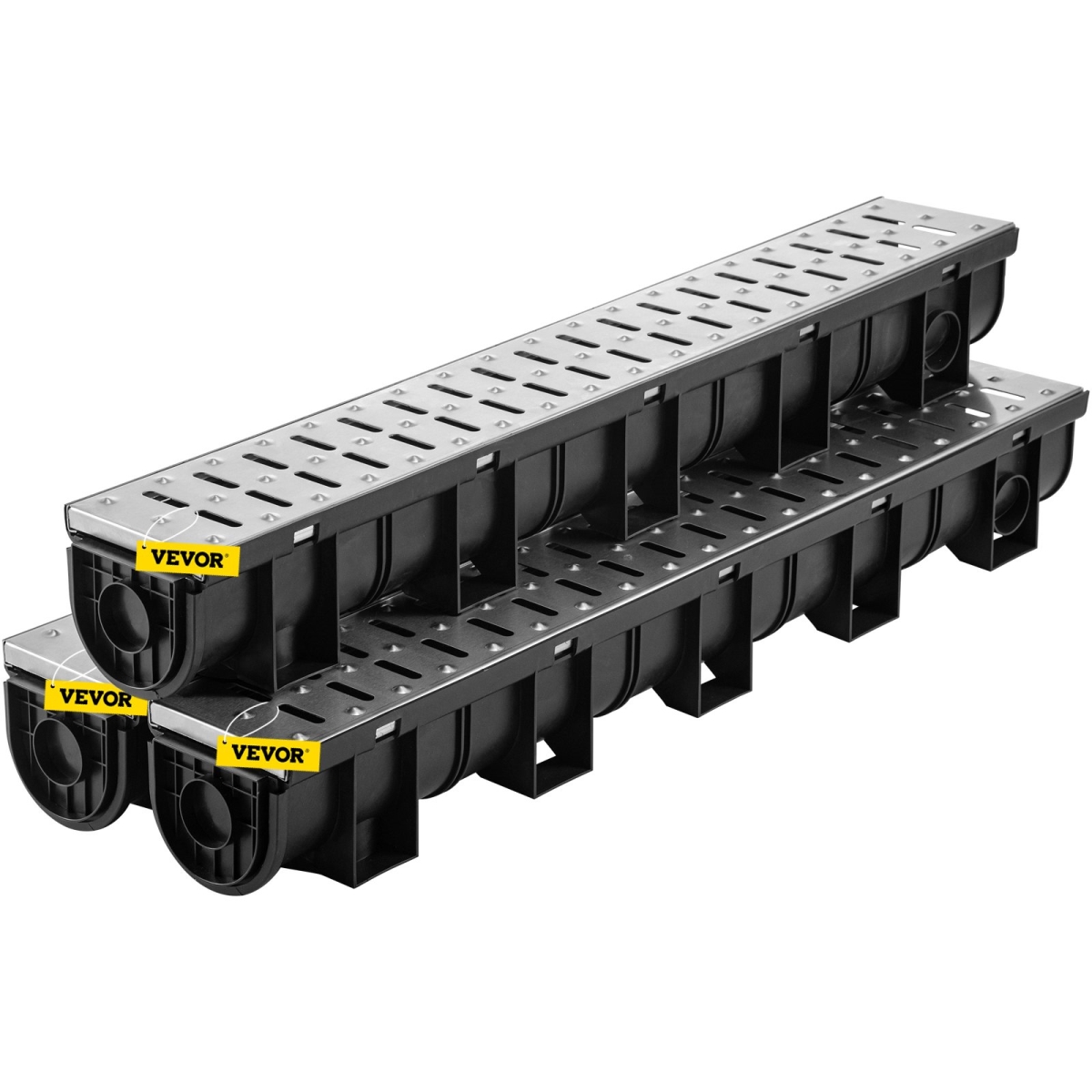 PSBXGM100100387N0V0 Trench Drain System, Channel Drain with Metal Grate, 5.9 x 5.1 in. HDPE Drainage Trench - Pack of 3