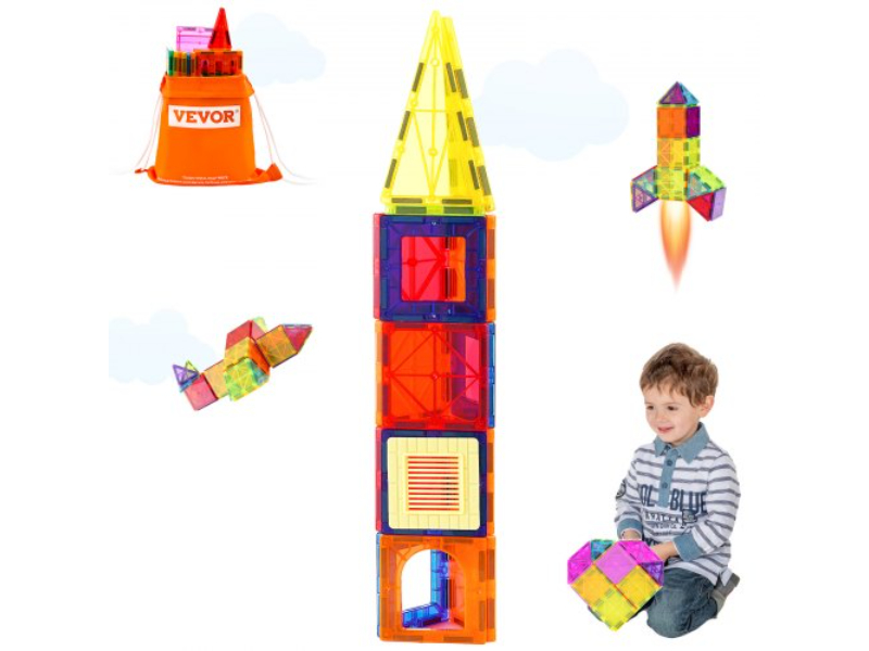 Picture of Vevor JZKCLPJMTZDSJ83QSV0 Magnetic Tiles Building Toy Magnet Blocks for Kids - 3D Set - 55 Piece