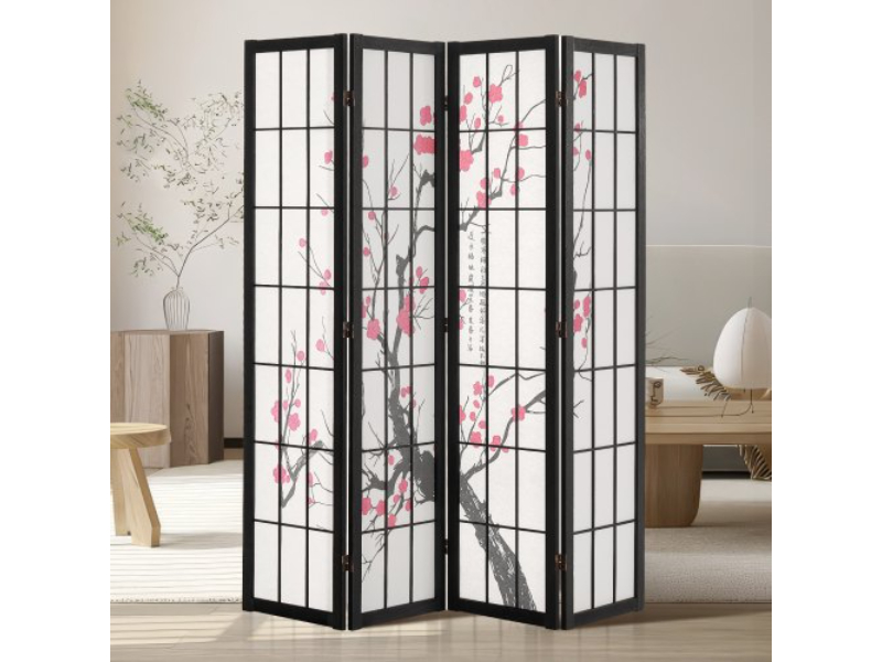 RSPF4MBLXTA08J8ANV0 4 Panel Japanese Partition Portable Decoration Dividers for Room Separation, Restaurant & Bedroom