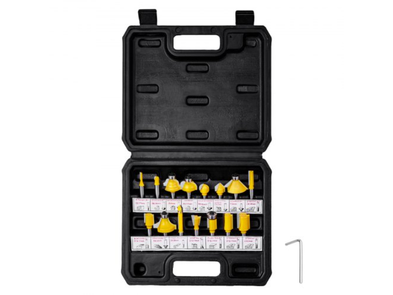 Picture of Vevor XBXDTZ1514YCV1I7VV0 Carbide Router Bit Set - 0.25 in. Shank Carrying Case - 15 Piece