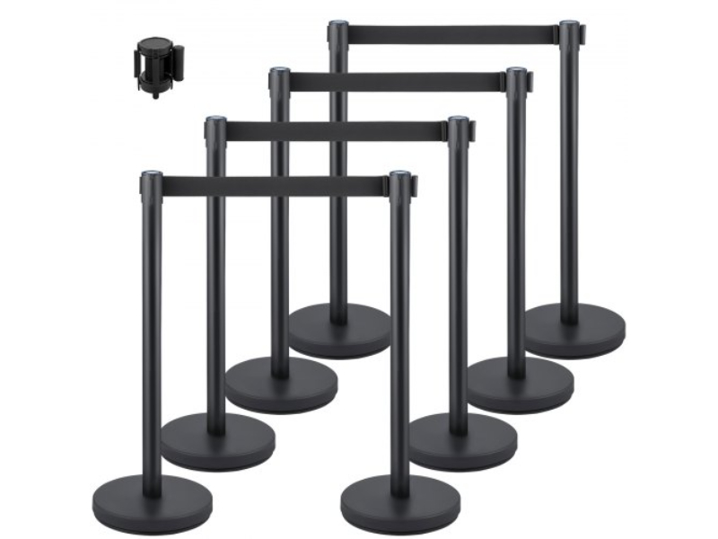 GLZHSHD8JTZG00000V0 Crowd Control Barrier Stanchion - Posts Queue Pole Retractable Belt, Black - 8 Piece