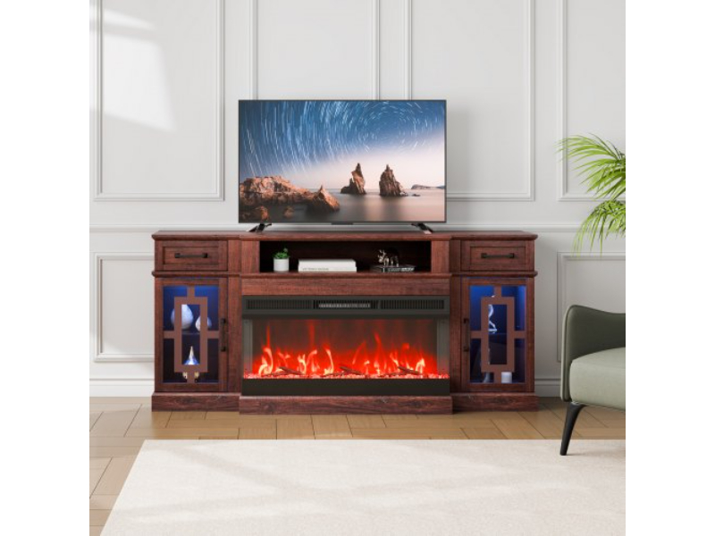Picture of Vevor BLDSJ70CDSJ38EECWV1 36 in. Fireplace TV Stand for 70 in. TVs with 20 LED Lights&#44; Remote Control & Timer&#44; Brown