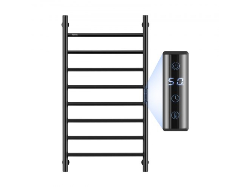 Picture of Vevor JRMJJBGS8GHSZVMUDV1 8 Bars Wall Mounted Heated Towel Warmer Rack for Bathroom&#44; Black