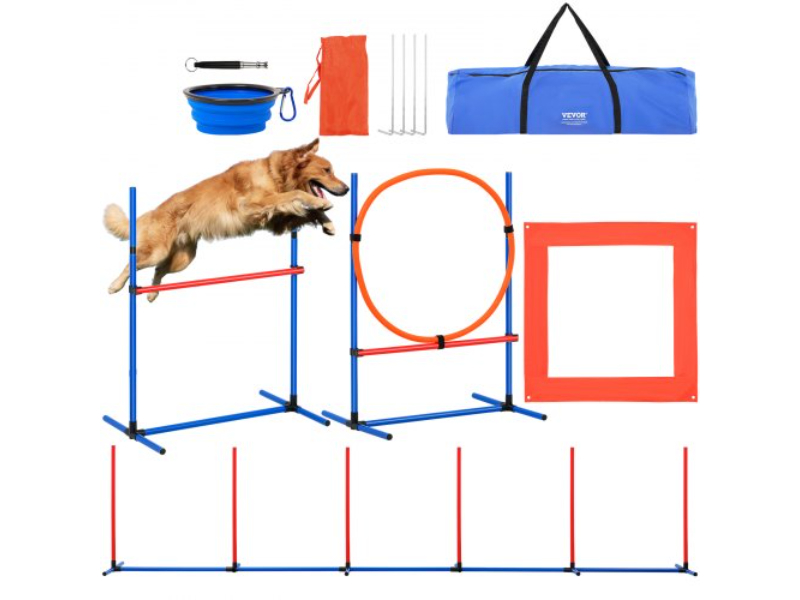 Picture of Vevor TYKMJKCTJJCKST31JV0 Dog Agility Training Equipment Set with Hurdles Jump Ring Pause Box - 4 Piece