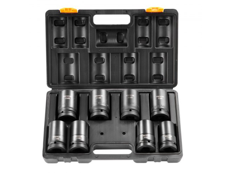 CJTTZJ1CRMO8V7TC1V0 Impact Sockets Set - 6-Point 1 in. Drive Bit Ratchet Tool Kit Case - 8 Piece