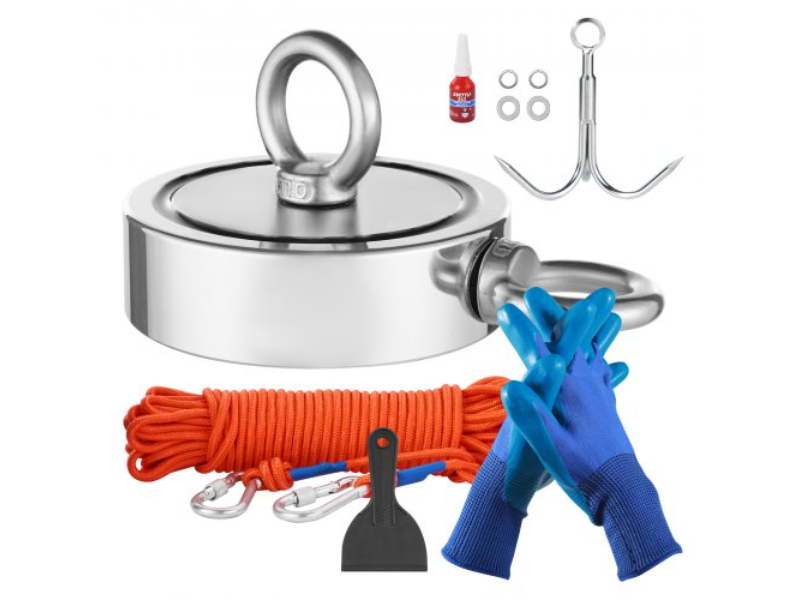 Picture of Vevor CXDYTZSM1700ABJKRV0 1700 lbs Strong Fishing Magnet Kit - Double Sided Pull Force & Rope Carabiner