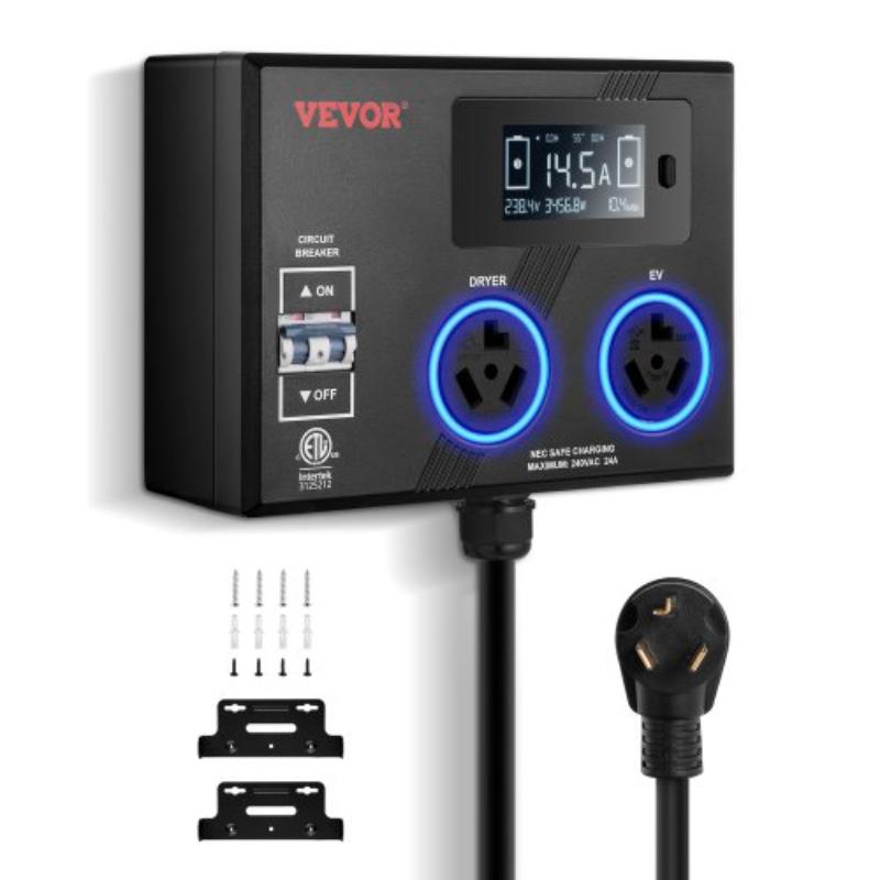 Picture of Vevor 1030FLKG1030EF6WQV1 NEMA Splitter for Dryer & EV NEMA 10-30P 2X 10-30R 3.4 in. LCD Screen ETL