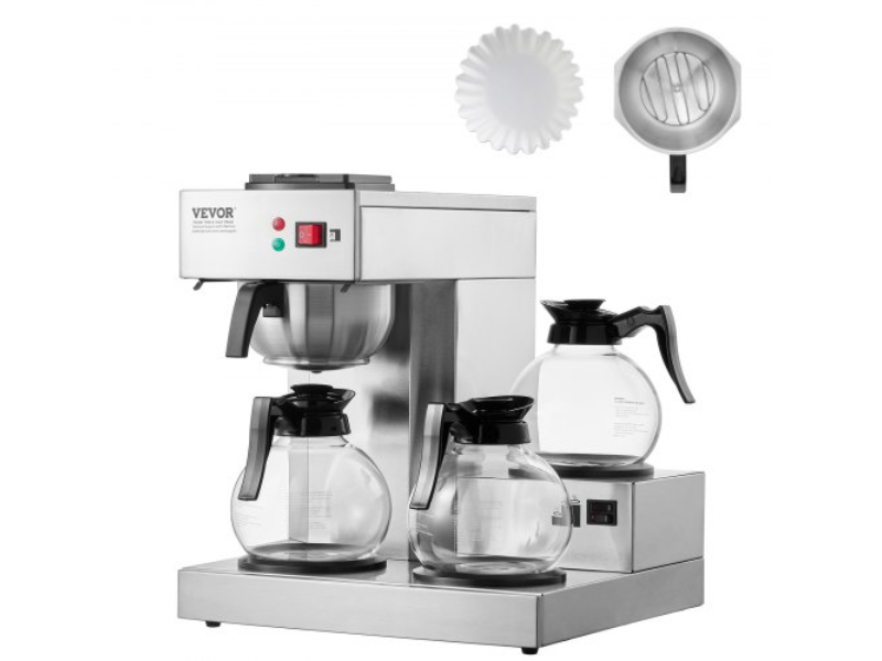 Picture of Vevor BLHSYMSKFJ3GTVTPSV1 12 Cups Commercial Drip Coffee Maker with 3 Glass Carafes & 3 Warmers