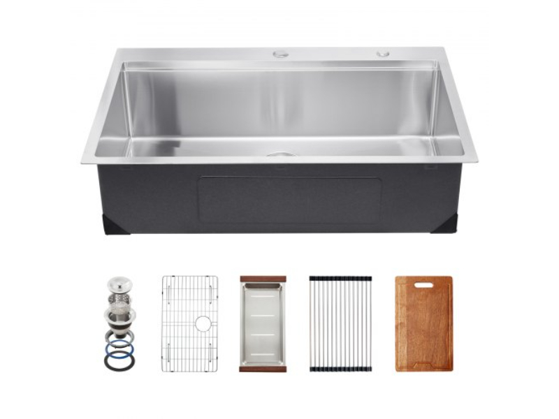 Picture of Vevor QRSSCTSPDC33RVKF1V0 33 in. Top Mount Single Bowl Drop-In Basin Stainless Steel Bar Kitchen Sink