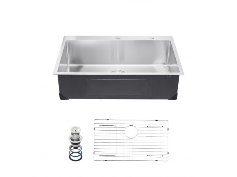 Picture of Vevor QRSSCTSPDC33S4XHJV0 33 in. Stainless Steel Top Mount Single Bowl Drop-In Basin Bar Kitchen Sink