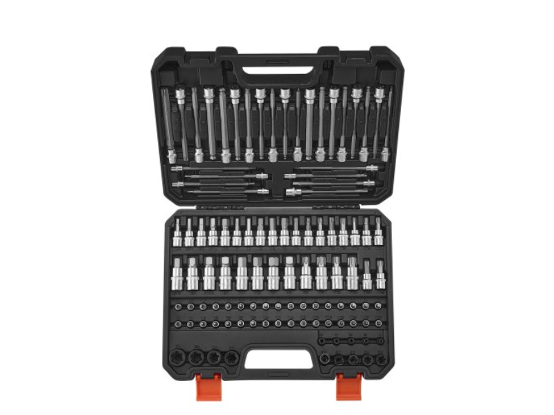 PTTT143812HEY11YMV0 Torx & Tamper Proof Extra Long SAE & Metric Hex Bit Socket Set, Black - 107 Piece
