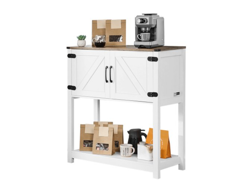 BSZSJSJLMK30Z362SV0 3 Tier Coffee Bar Cabinet with Magnet Doors, Brown & White