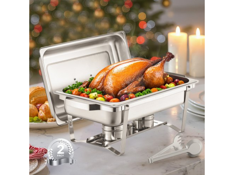 Picture of Vevor ZFXBXGSTGK2J9NBC2V0 8 qt. Rectangle Stainless Steel Chafing Pan Dish Buffet Set, Silver - Full Size - Pack of 2