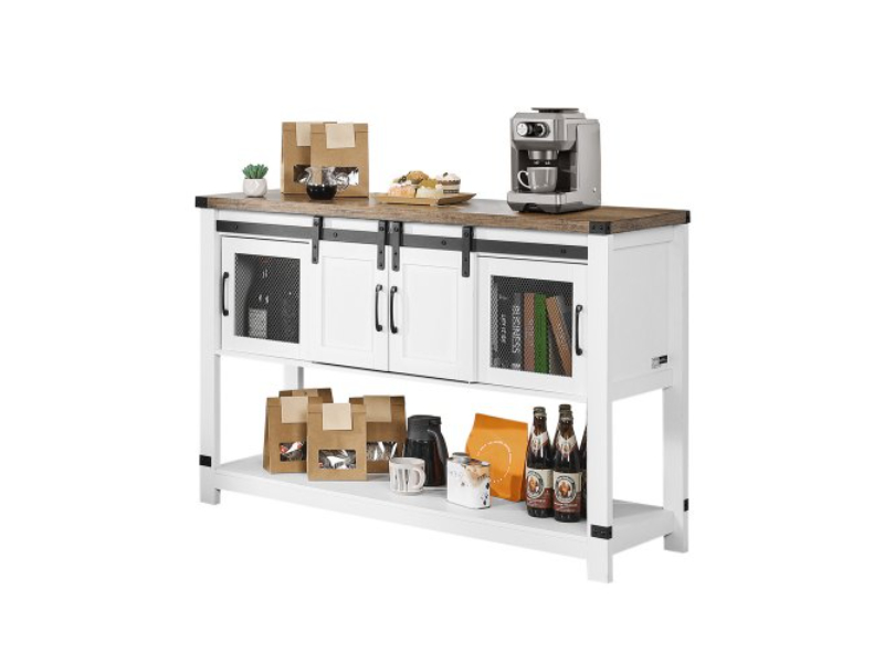 DBSZSJSGCM47N5C6VV0 4-Tier Coffee Bar Cabinet Table with Barn Doors for Living Room