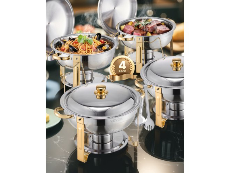 Picture of Vevor YXBXGSTGK4JT0HGMLV0 5 qt. Round Chafing Dish Buffet Set Full-Size Pan, Stainless Steel & Gold - Pack of 4
