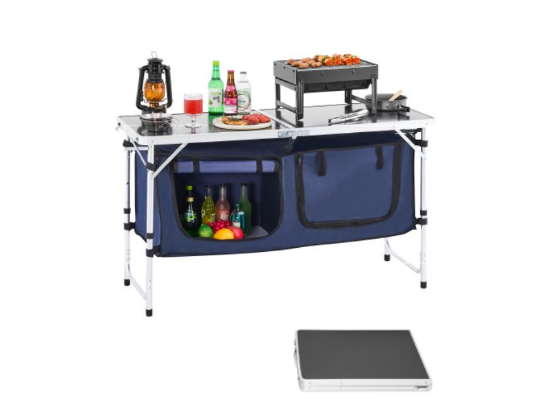 DCCWJKLSLSBY357B3V0 3 Adjustable Height Camping Folding Portable Kitchen Table Cook Station, Black & Blue - Aluminum
