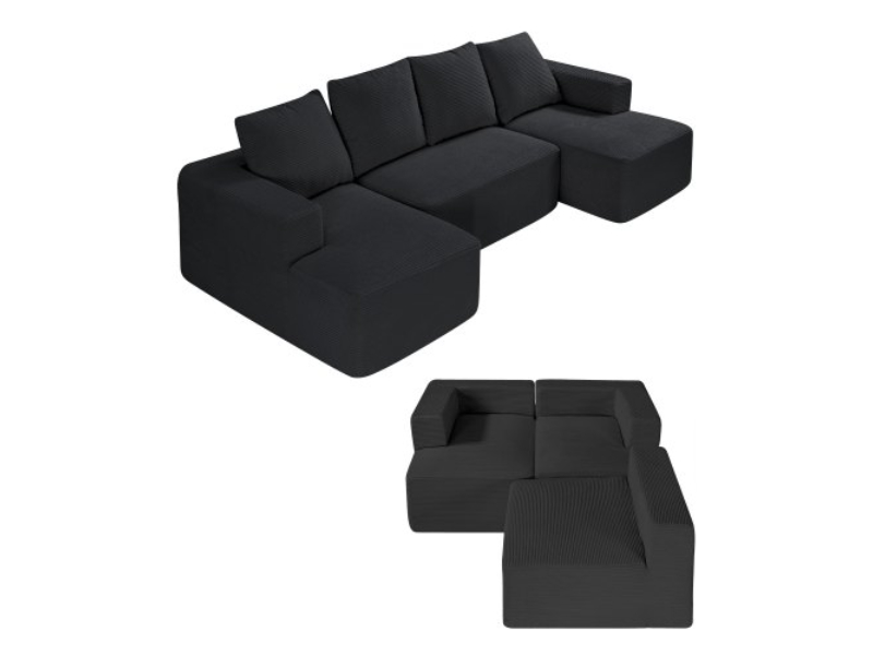 Picture of Vevor ZHSSFUX10010CR8ZBV0 Modular Sectional Sofa U Shaped Cloud Couch with Chaise & Cushion - Black