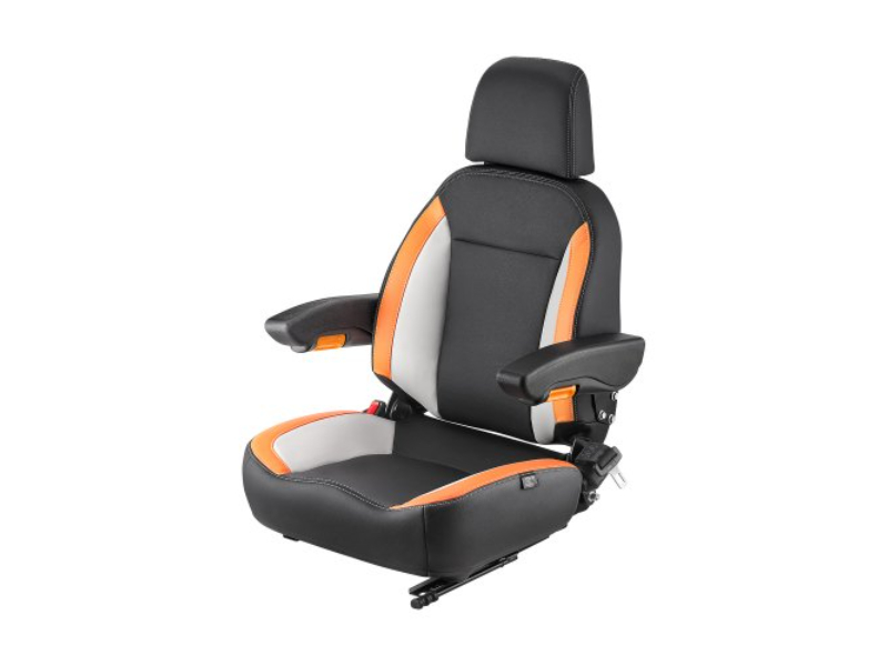 Seat Adjustable Back Forklift Mower Tractor Seatbelt & Headrest - Black - Gray & Orange