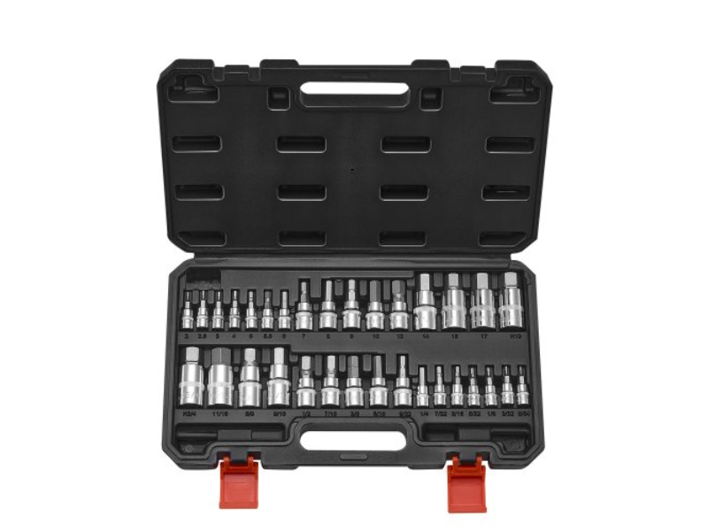 PTTT143812HEW6FL4V0 S2 Alloy & Cr-V Steel Standard SAE & Metric Hex Bit Socket Set, Black - 32 Piece