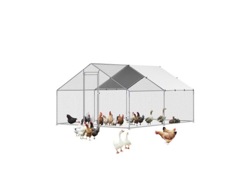 Picture of Vevor JSJS342MJDDMF1LS3001V0 9.8 x 13.1 x 6.5 ft. Metal Coop Walk-in Chicken Run with Cover Spire Roof