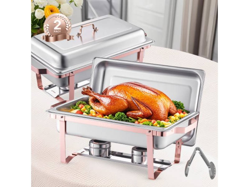 Picture of Vevor ZFXBXGSTGK2JJ8OR8V0 8 qt. Rectangle Chafing Dish Buffet Set - Full Size Pan, Stainless Steel, Rose Gold - Pack of 2