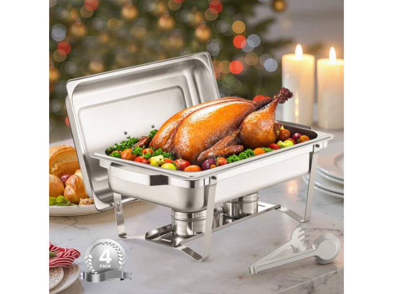 Picture of Vevor ZFXBXGSTGK4JFAAX7V0 8 qt. Rectangle Chafing Dish Buffet Set Full Size Pan, Stainless Steel - Pack of 4