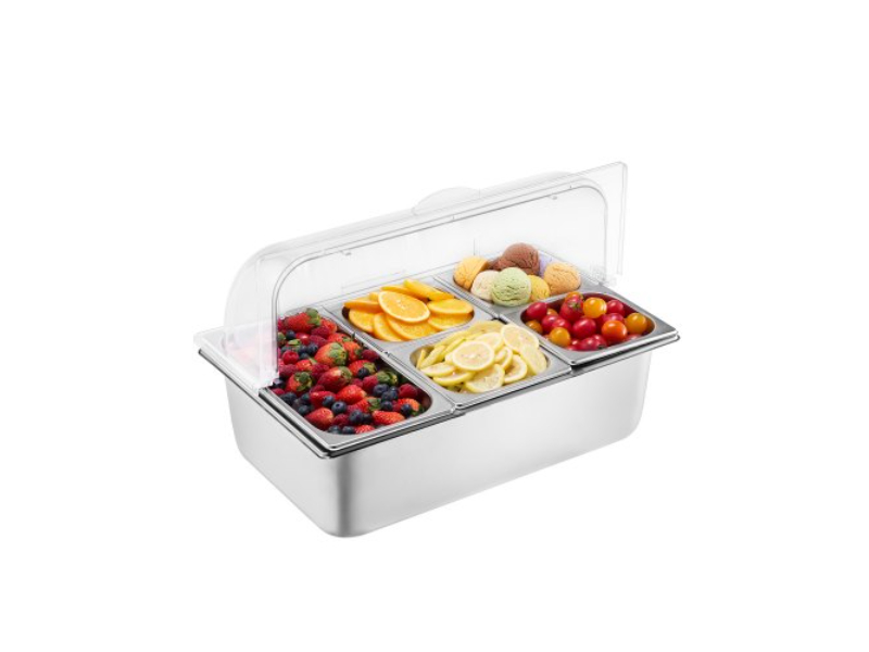 Picture of Vevor LZDWFWQBXG1GIFH2QV0 5 Pan Countertop Food Serving Display Container Condiment Dispenser with Lid