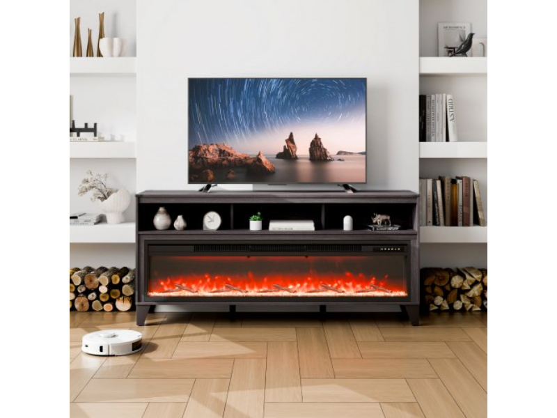 Picture of Vevor BLDSJ66CDSJ6O865RV1 Fireplace TV Stand for 66 in. TVs with 20 LED Lights&#44; Remote Control & Timer&#44; Black