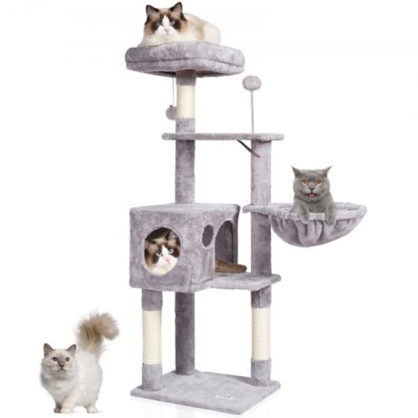 Picture of VEVOR DXSMS5C1FQH0GDABOV0 45.2 in. Tree Cat Tower with Cat Condo Sisal Scratching Post - Light Gray