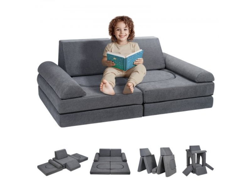ETSF5255724Y94P8YV0 Modular Kids Chair Seat Playroom Couch with Removable Cover for Girls & Boys, Gray - 10 Piece