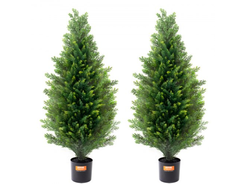 XSRGXJS36YCAQ7I5UV0 3 ft. Artificial Cedar Topiary Tree Faux Plant - UV Decor for Indoor & Outdoor - Pack of 2