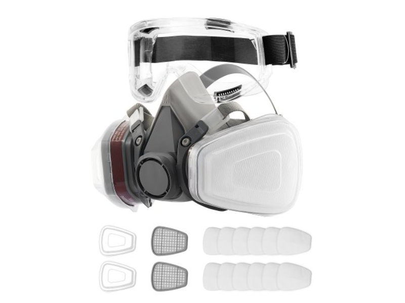Picture of Vevor HXMZBMZGLHGLYGQFFV0 Reusable Half Face Cover Respirator Mask with Safety Glasses Filters for Dust